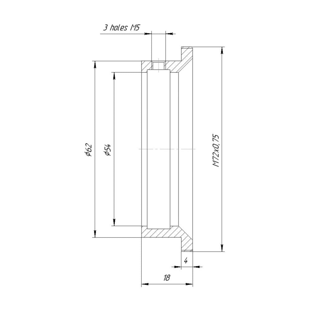 54mm clamp to M72x0.75 male thread adapter