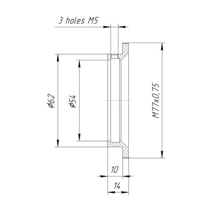 54mm clamp to M77x0.75 male thread adapter for Kowa Anamorphic 35 1.5x