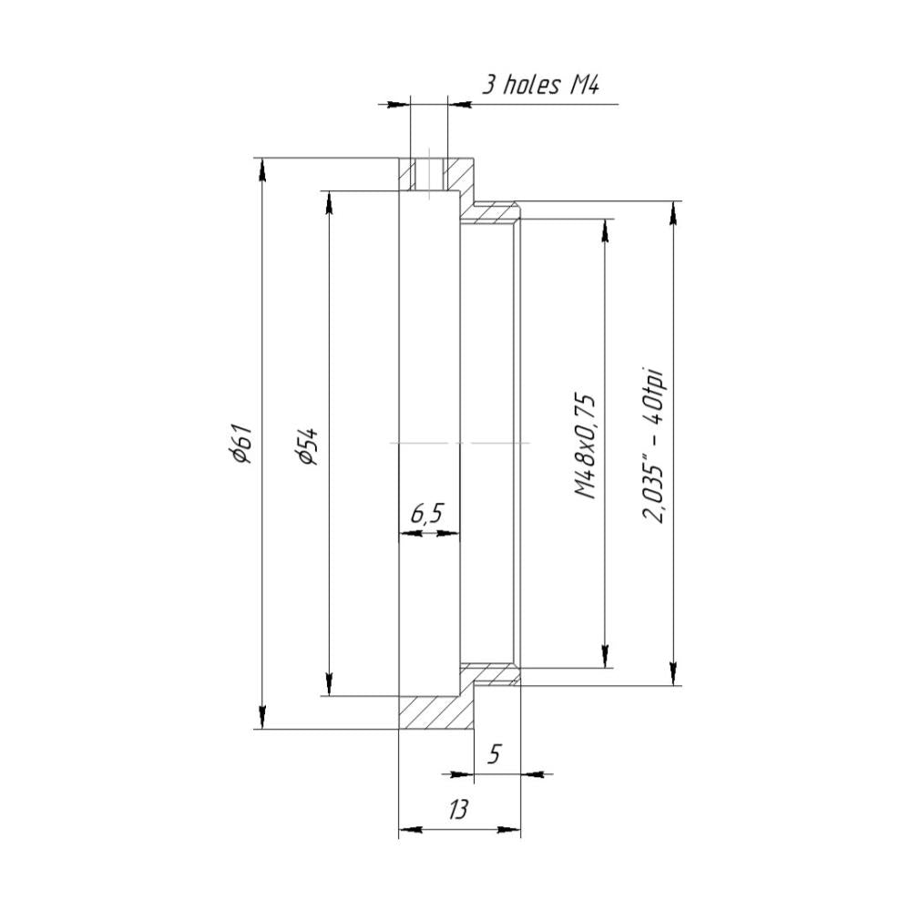 54mm clamp to SM2 male thread adapter, short