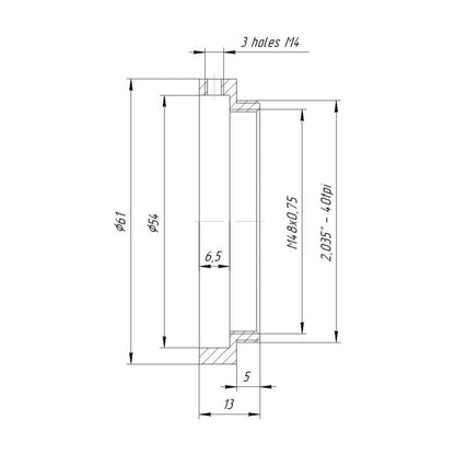 54mm clamp to SM2 male thread adapter, short