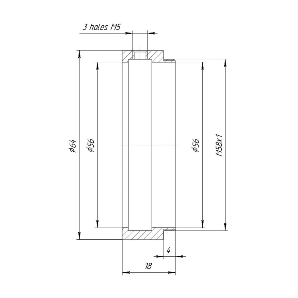 56mm clamp to M58x1 male thread adapter