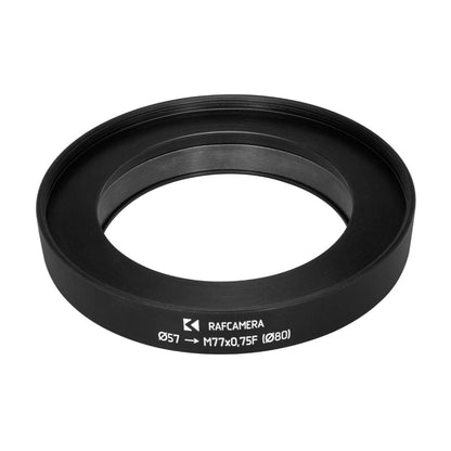 57mm clamp to M77x0.75 female thread adapter with 80mm outer diameter