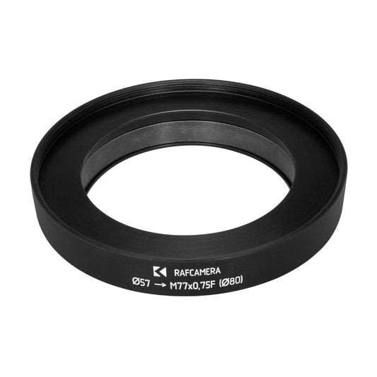 57mm clamp to M77x0.75 female thread adapter with 80mm outer diameter