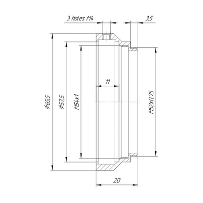 57.5mm clamp to M52x0.75 male thread adapter for Kowa 2x Anamorphic