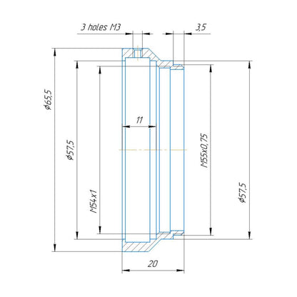 57.5mm clamp to M55x0.75 male thread adapter for Kowa 2x Anamorphic