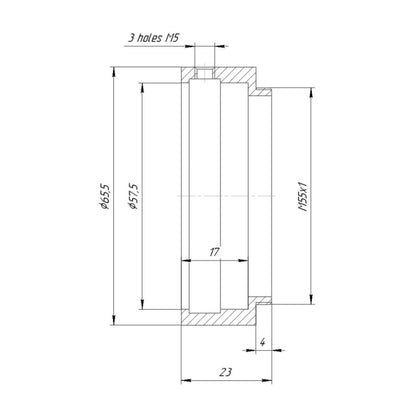 57.5mm clamp to M55x1 male thread adapter