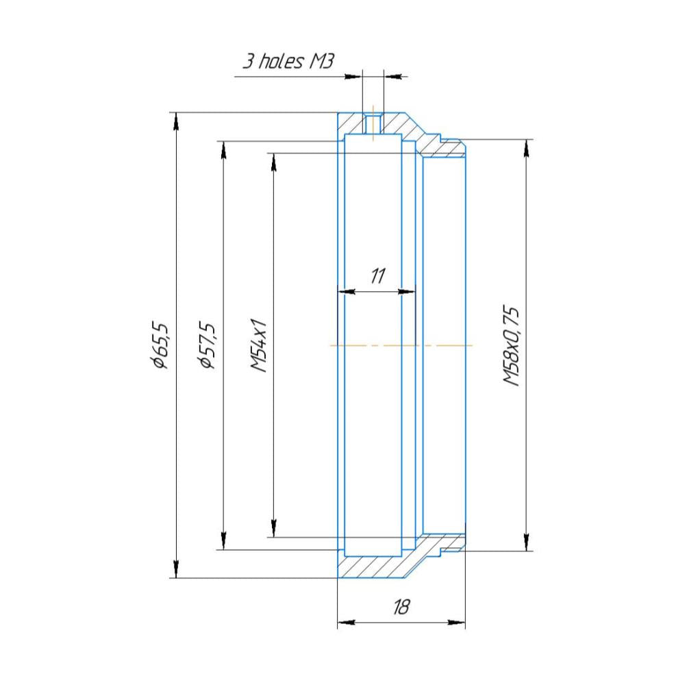 57.5mm clamp to M58x0.75 male thread adapter for Kowa 2x Anamorphic