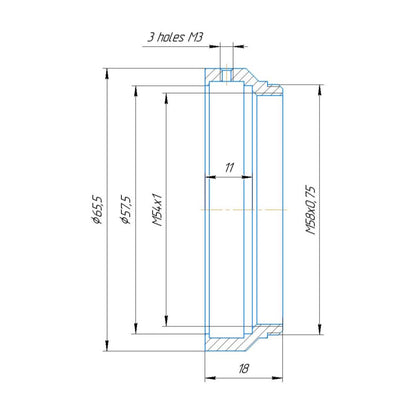 57.5mm clamp to M58x0.75 male thread adapter for Kowa 2x Anamorphic