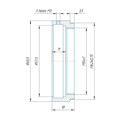 57.5mm clamp to M62x0.75 male thread adapter for Kowa 2x Anamorphic