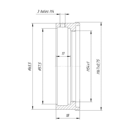 57.5mm clamp to M67x0.75 male thread adapter for Kowa 2x Anamorphic