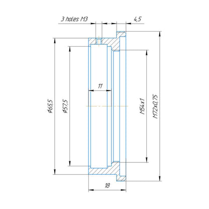 57.5mm clamp to M72x0.75 male thread adapter for Kowa 2x Anamorphic
