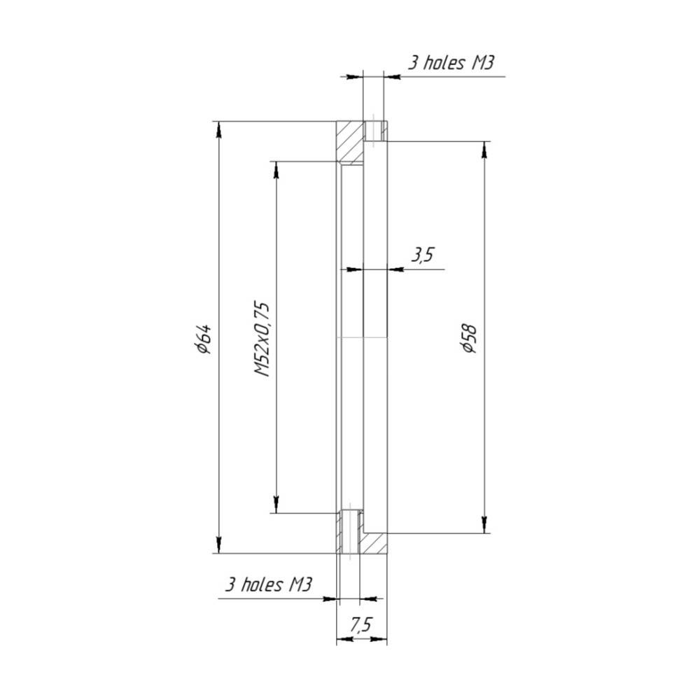 58mm clamp to M52x0.75 female thread adapter