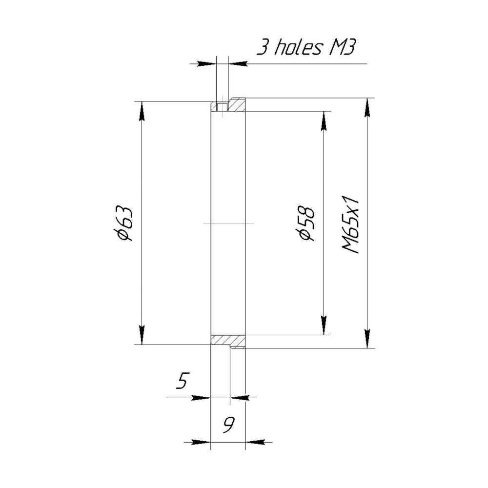 58mm clamp to M65x1 male thread adapter for helicoids (slim)