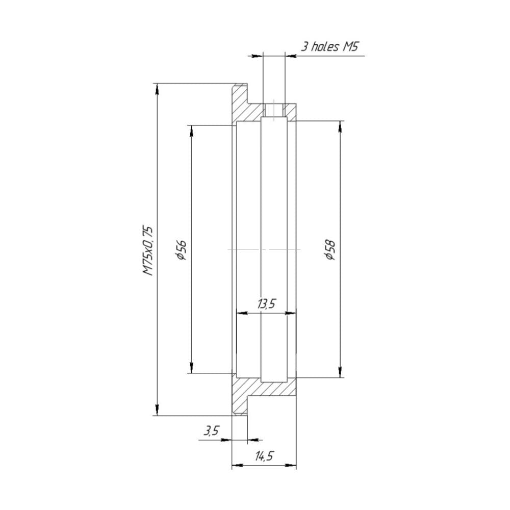 58mm clamp to M75x0.75 male thread adapter (for Rapido FVD-16A)