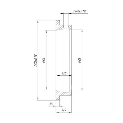 58mm clamp to M75x0.75 male thread adapter (for Rapido FVD-16A)