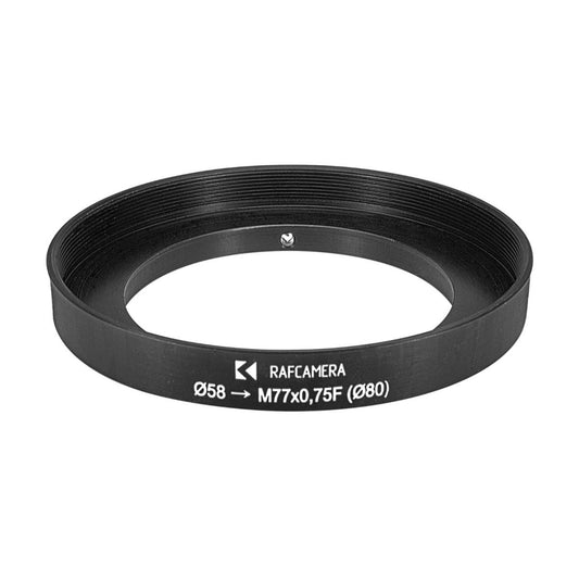 58mm clamp to M77x0.75 female thread adapter with 80mm outer diameter