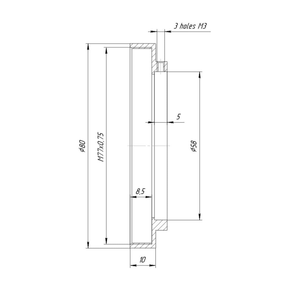 58mm clamp to M77x0.75 female thread adapter with 80mm outer diameter