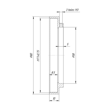 58mm clamp to M77x0.75 female thread adapter with 80mm outer diameter