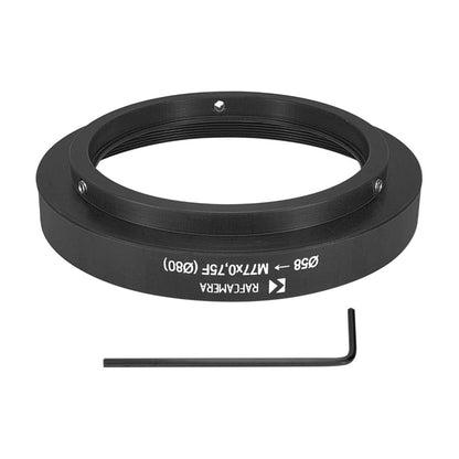 58mm clamp to M77x0.75 female thread adapter with 80mm outer diameter