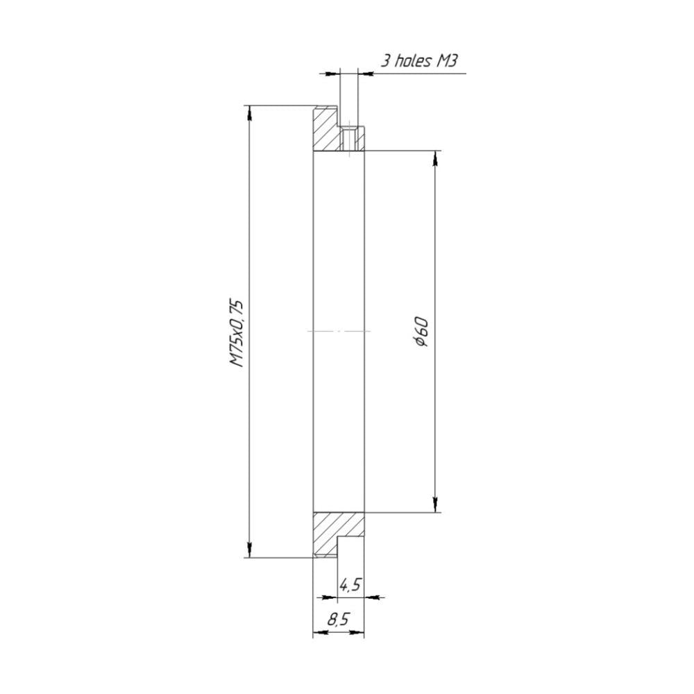 60mm clamp to M75x0.75 male thread adapter for HCDNA, FVD-16A