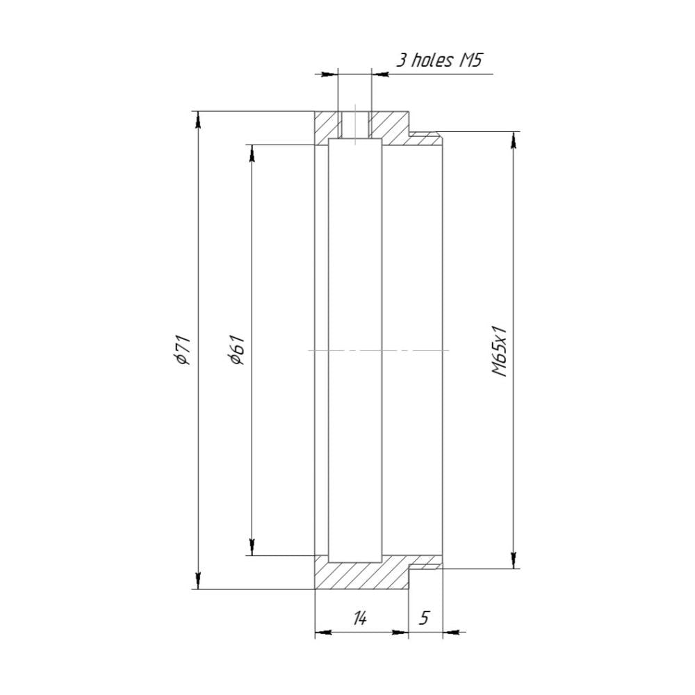 61mm clamp to M65x1 male thread adapter