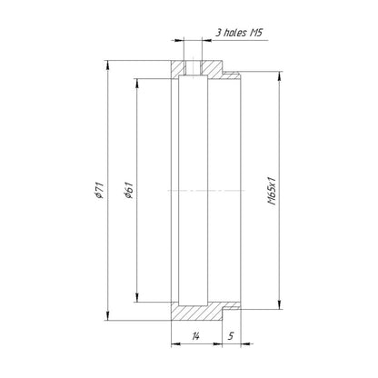 61mm clamp to M65x1 male thread adapter