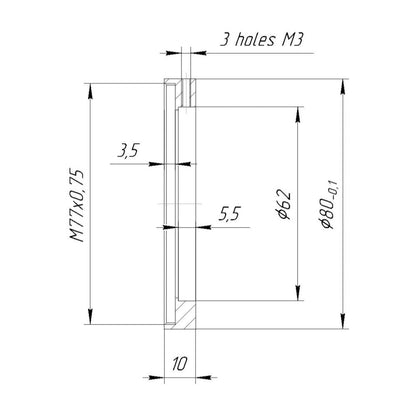 62mm clamp to M77x0.75 female thread adapter with 80mm outer diameter