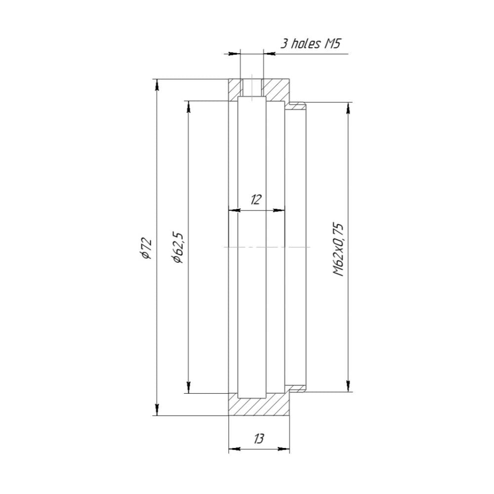 62.5mm clamp to M62x0.75 male thread adapter