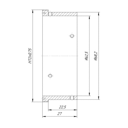 62.5mm clamp to M72x0.75 male thread adapter for Kalimar 8/500mm lens housing