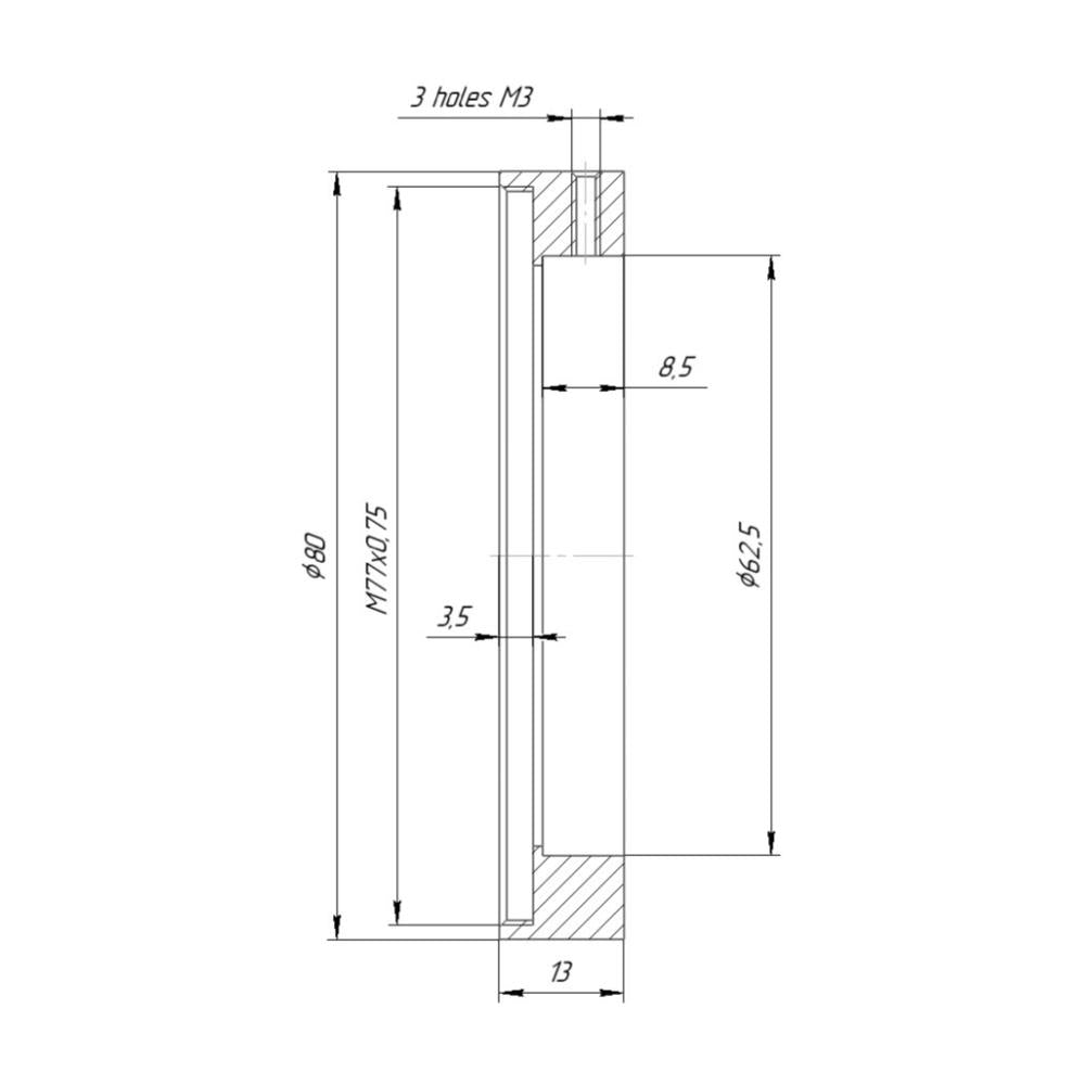 62.5mm clamp to M77x0.75 female thread adapter with 80mm outer diameter