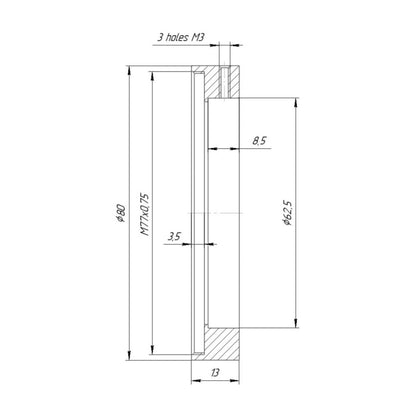 62.5mm clamp to M77x0.75 female thread adapter with 80mm outer diameter