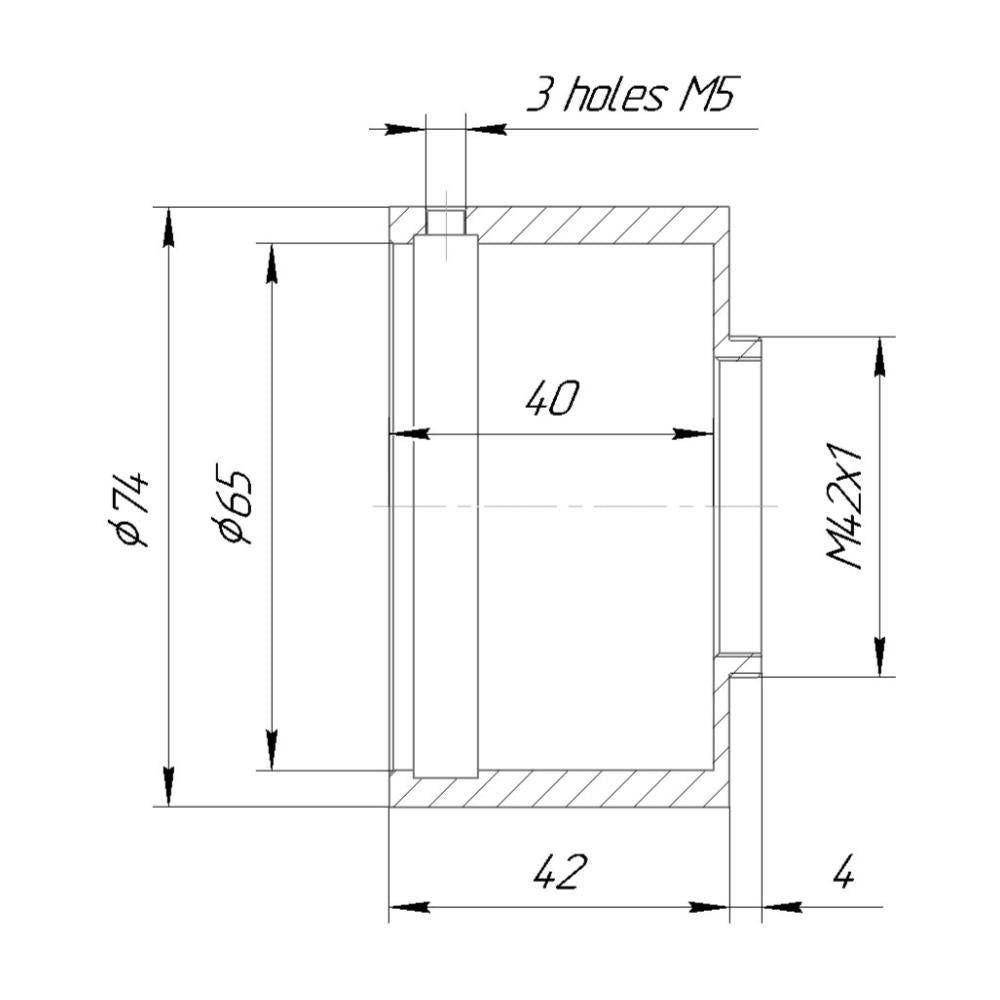 65mm clamp to M42x1 male thread adapter