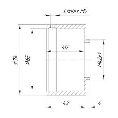 65mm clamp to M42x1 male thread adapter