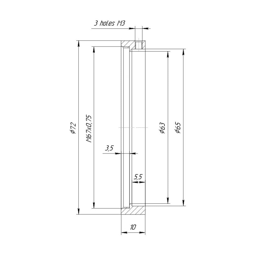 65mm clamp to M67x0.75 female thread adapter