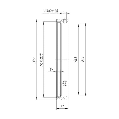 65mm clamp to M67x0.75 female thread adapter