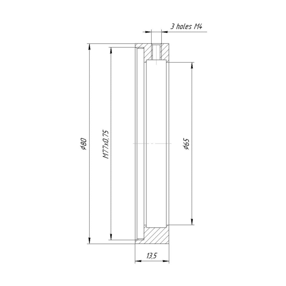 65mm clamp to M77x0.75 female thread adapter with 80mm outer diameter