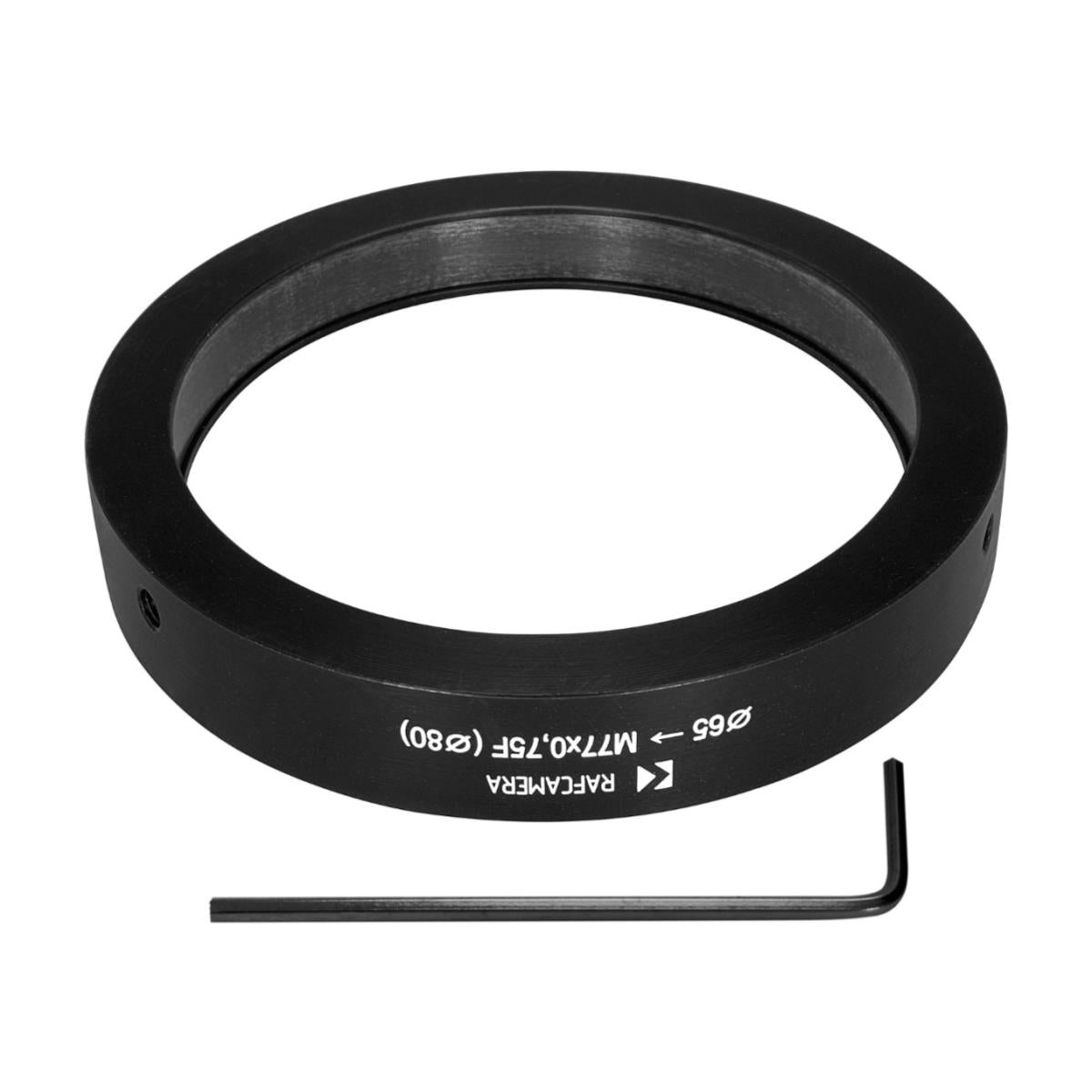65mm clamp to M77x0.75 female thread adapter with 80mm outer diameter