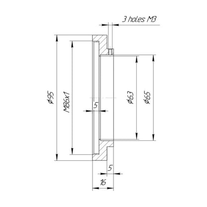 65mm clamp to M86x1 female thread adapter with 95mm outer diameter for OKC3-22-1