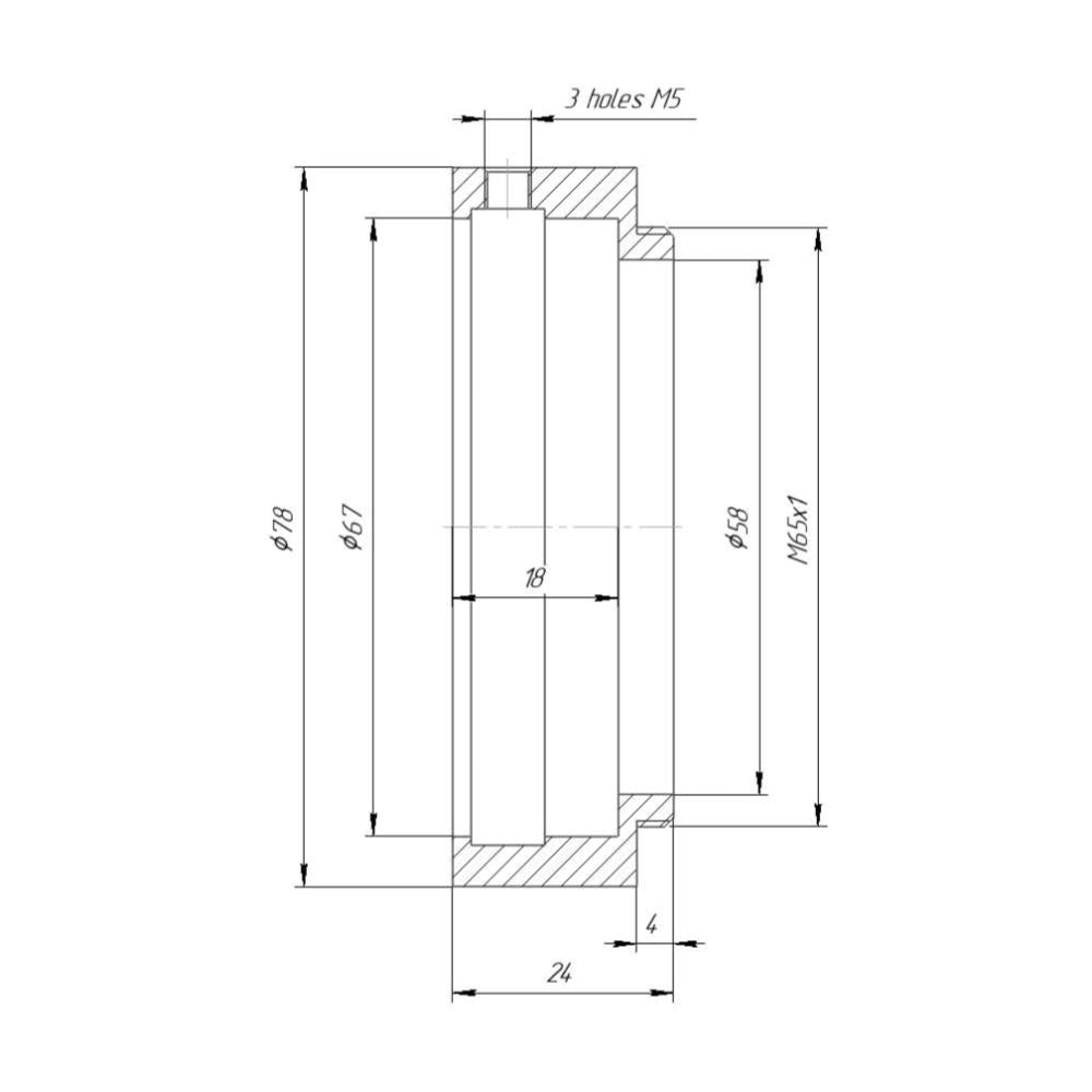 67mm clamp to M65x1 male thread adapter (for Buhl f/2.5 7-inch lens)