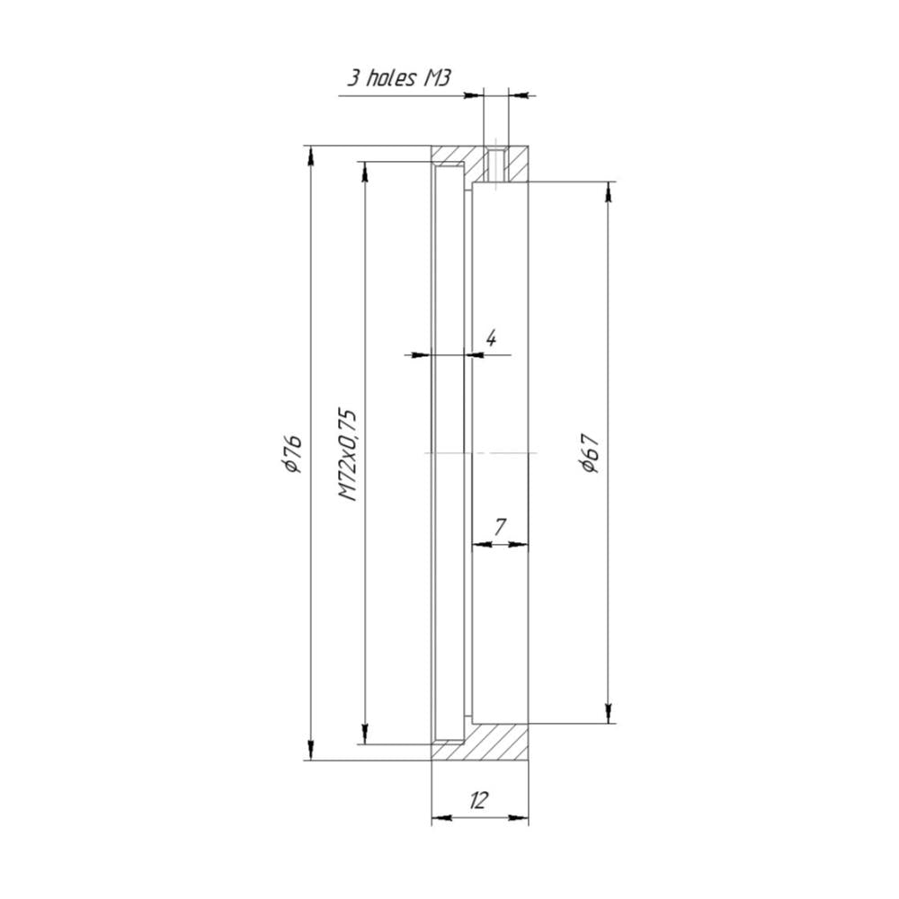 67mm clamp to M72x0.75 female thread adapter