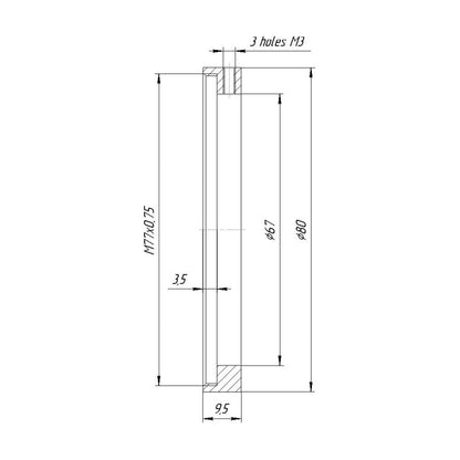 67mm clamp to M77x0.75 female thread adapter