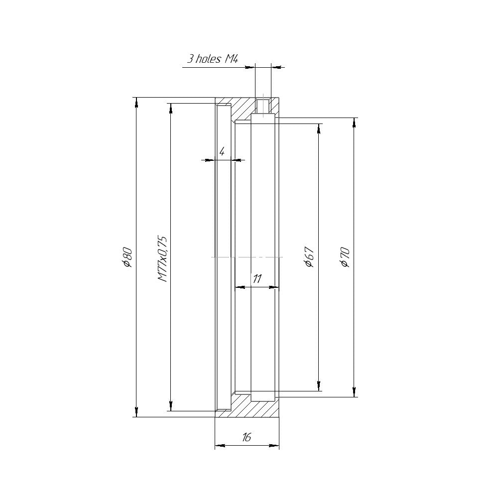 70mm clamp to M77x0.75 female thread adapter for Cinelux