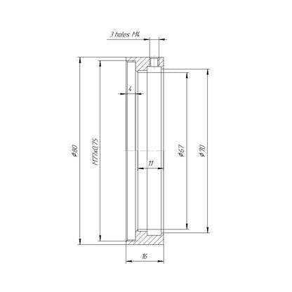 70mm clamp to M77x0.75 female thread adapter for Cinelux