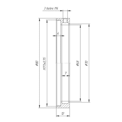 70mm clamp to M77x0.75 female thread adapter for Kowa Anamorphic 16-H