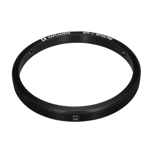 70mm clamp to M77x0.75 male thread adapter (Rectilux HCDNA on Kowa 16-H), short