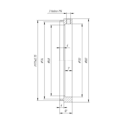 70mm clamp to M77x0.75 male thread adapter (Rectilux HCDNA on Kowa 16-H)