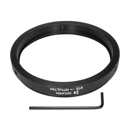 70mm clamp to M77x0.75 male thread adapter (Rectilux HCDNA on Kowa 16-H)