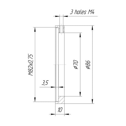 70mm clamp to M82x0.75 female thread adapter
