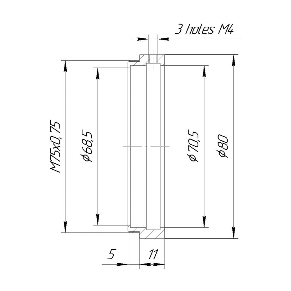 70.5mm clamp to M75x0.75 male thread adapter for ISCO Ultra-Star 75mm lens