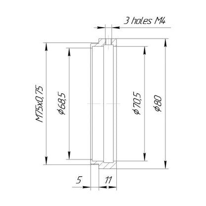 70.5mm clamp to M75x0.75 male thread adapter for ISCO Ultra-Star 75mm lens